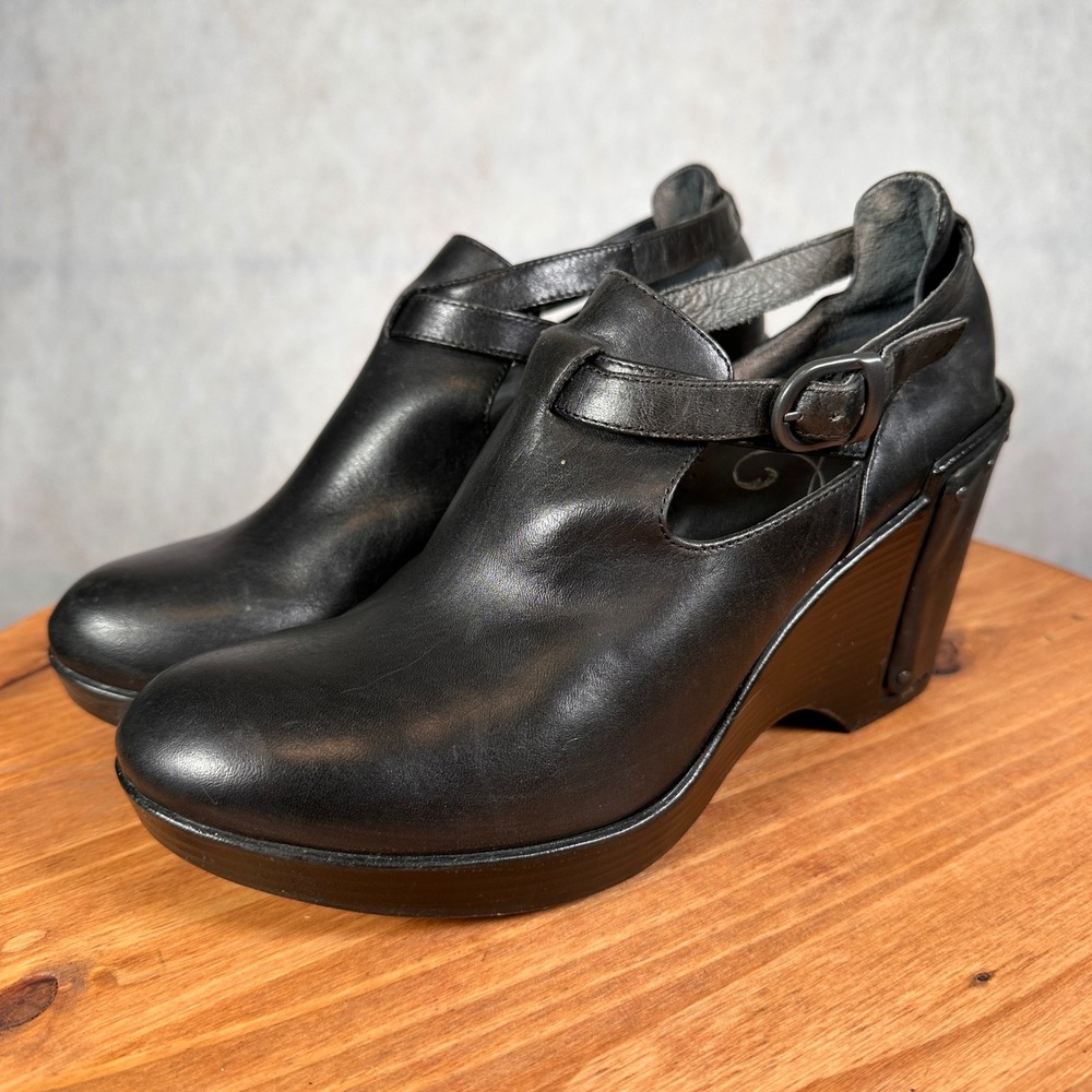 Dansko Leather Wedge Booties Women 38 Black good Buckle Studded 291020200